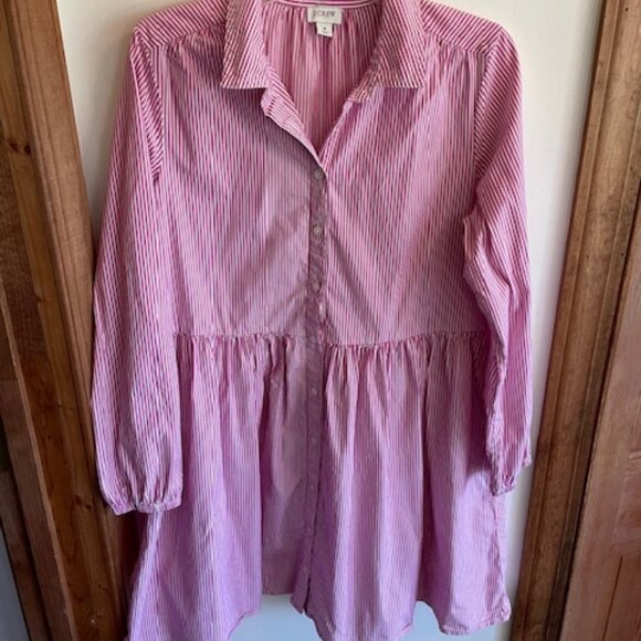 J. CREW Pink White Stripe Button Down Long Sleeve Shirt Mini Dress 8 - Picture 4 of 17